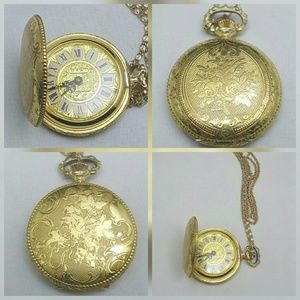 Vintage Mawi Watch Floral Locket Pendant Necklace